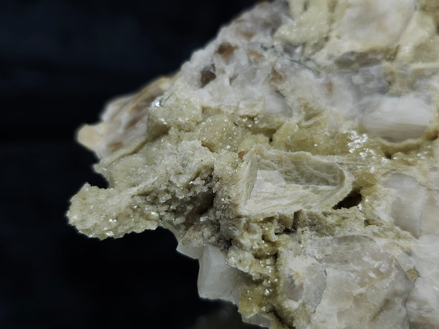 #88111 Cream-white Calcite pseudomorph after Combined form Calcite, also on needle Calcite formation on Calcite matrix