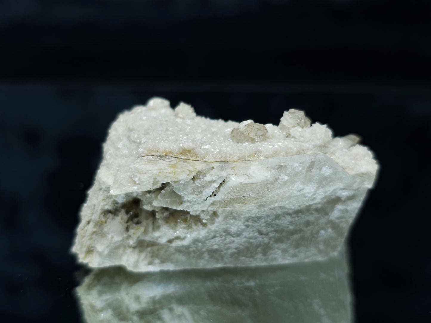 #88117 Spirit Gwindel Quartz on cream-white Calcite pseudomorph after Combined form Calcite