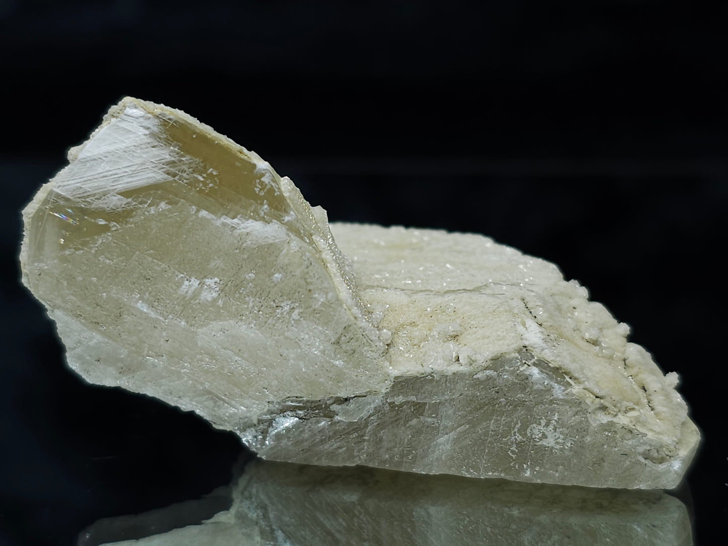 #88125 Spirit Gwindel Quartz formation on cream-white Calcite pseudomorph after Combined form Calcite