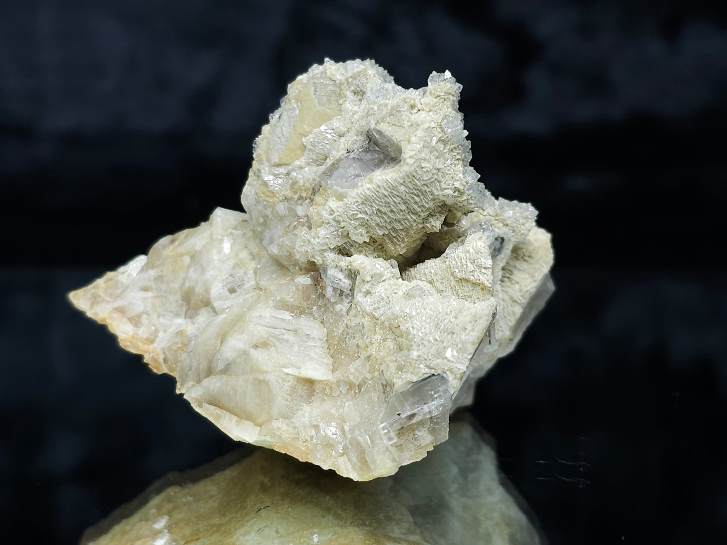 #88134 Spirit Gwindel Quartz on cream-white Calcite pseudomorph after Combined form Calcite