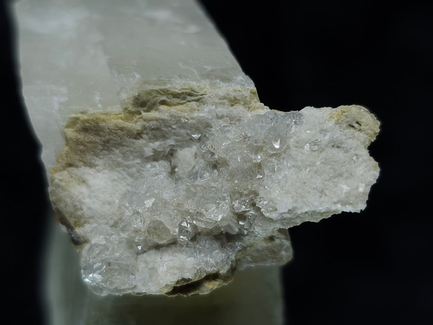 #88135 Spirit Gwindel Quartz on cream-white Calcite pseudomorph after Calcite