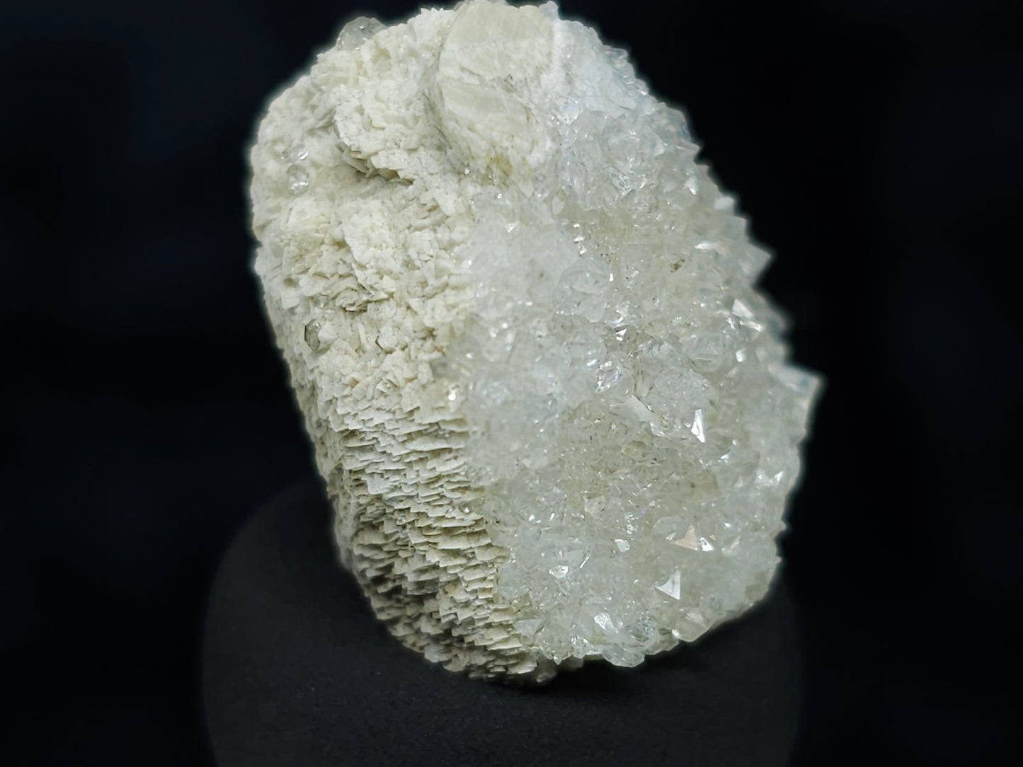 #88142 Spirit Gwindel Quartz on cream-white Calcite pseudomorph after Combined form Calcite