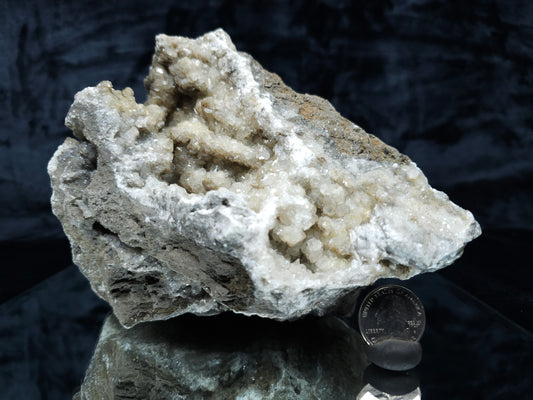 #33013 Clear Nailhead Spar Calcite cluster, Chalcopyrite ore and multiple small fossils in the matrix
