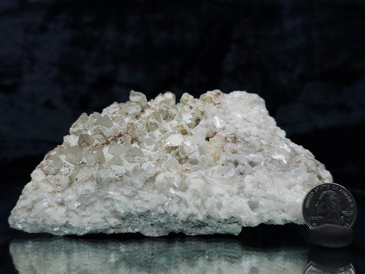 #11251 White Dolomite and Chalcopyrite on Combined form Calcite cluster with Hematite inclusions