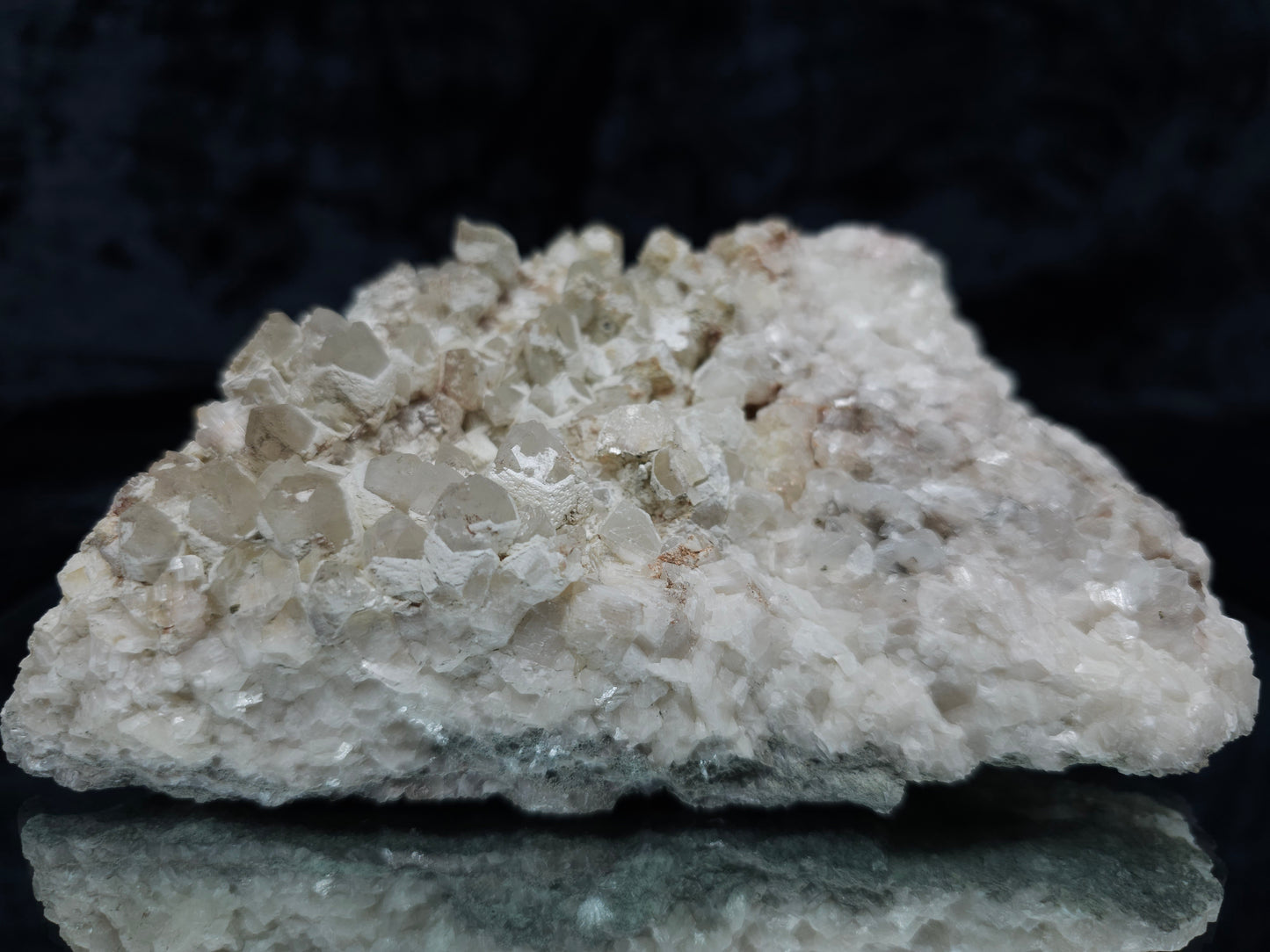 #11251 White Dolomite and Chalcopyrite on Combined form Calcite cluster with Hematite inclusions