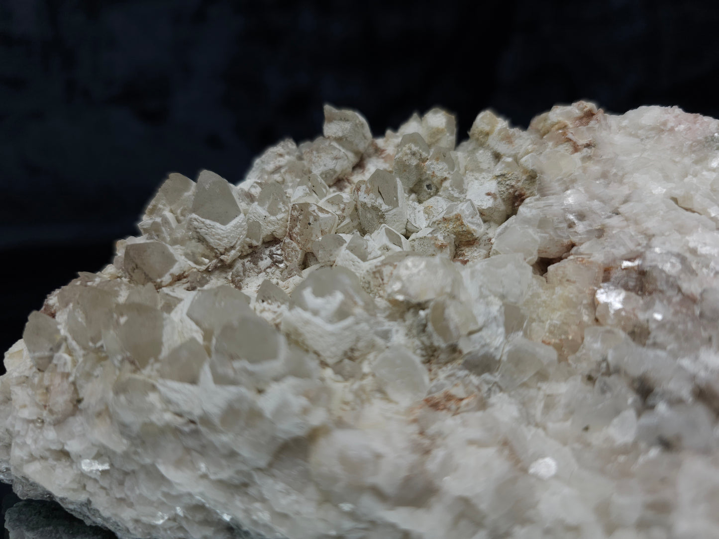#11251 White Dolomite and Chalcopyrite on Combined form Calcite cluster with Hematite inclusions