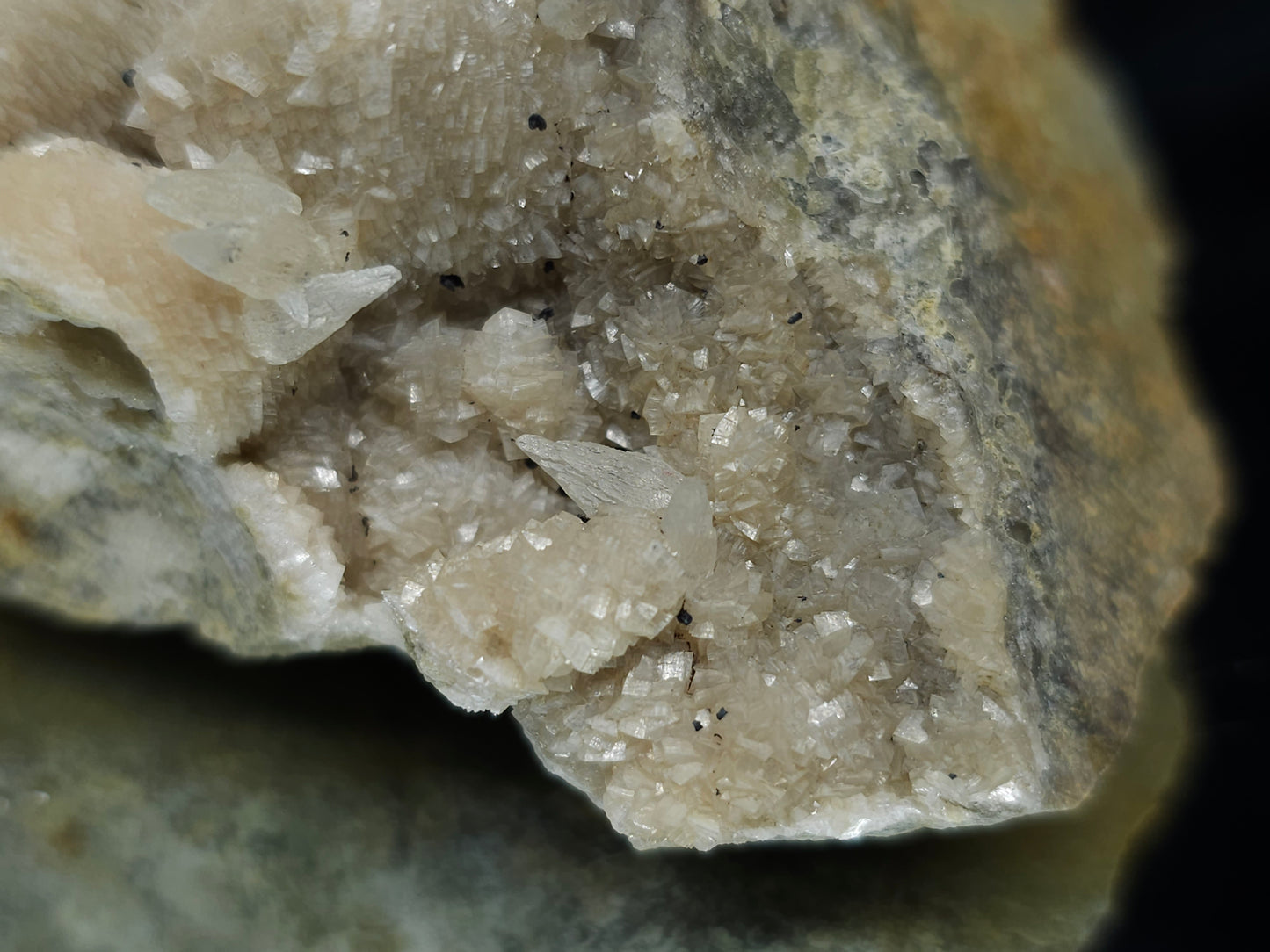 #88166 Dogtooth Spar Calcite with Hematite on cream-white Calcite pseudomorph after Combined form Calcite on matrix