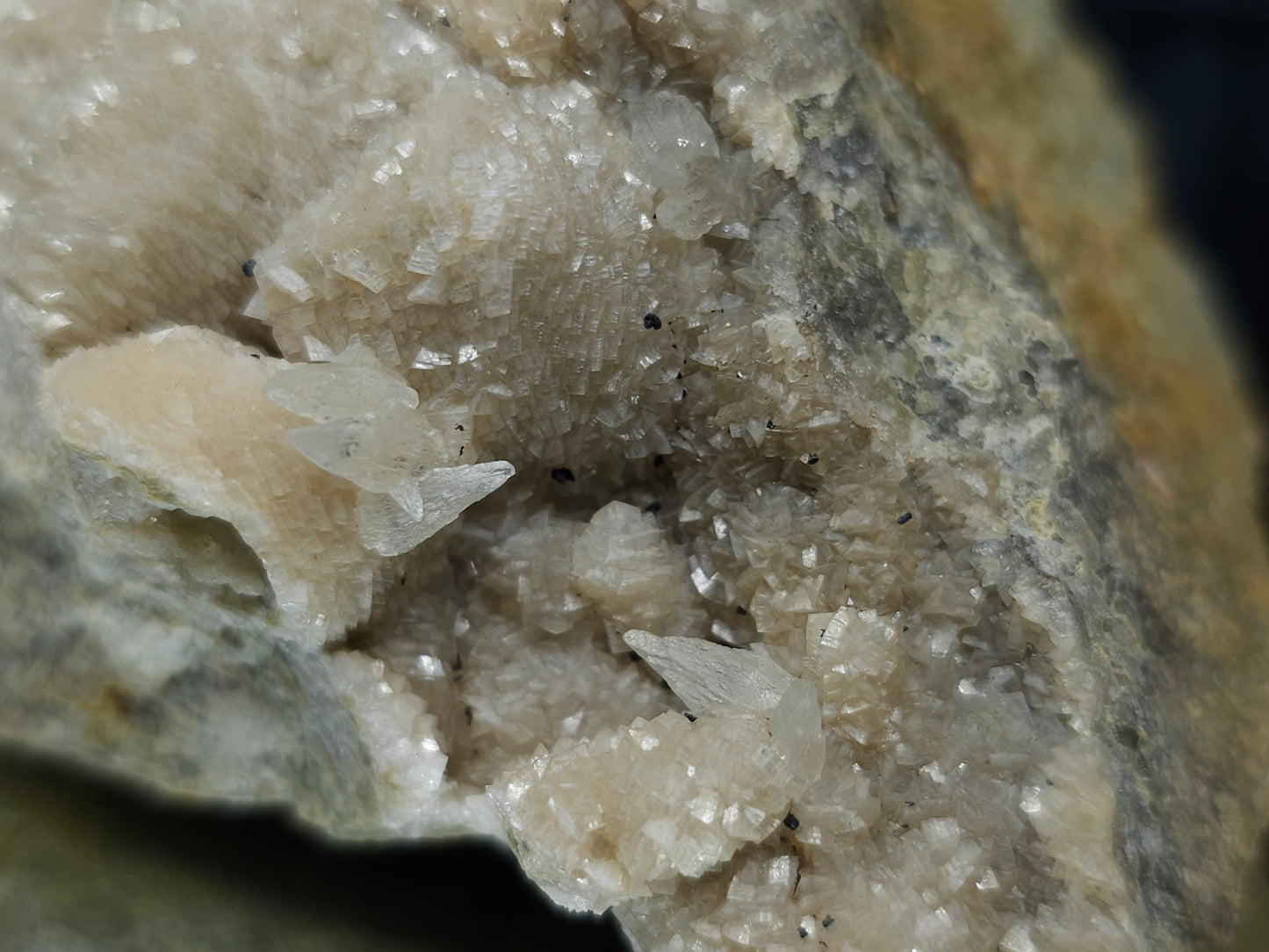 #88166 Dogtooth Spar Calcite with Hematite on cream-white Calcite pseudomorph after Combined form Calcite on matrix