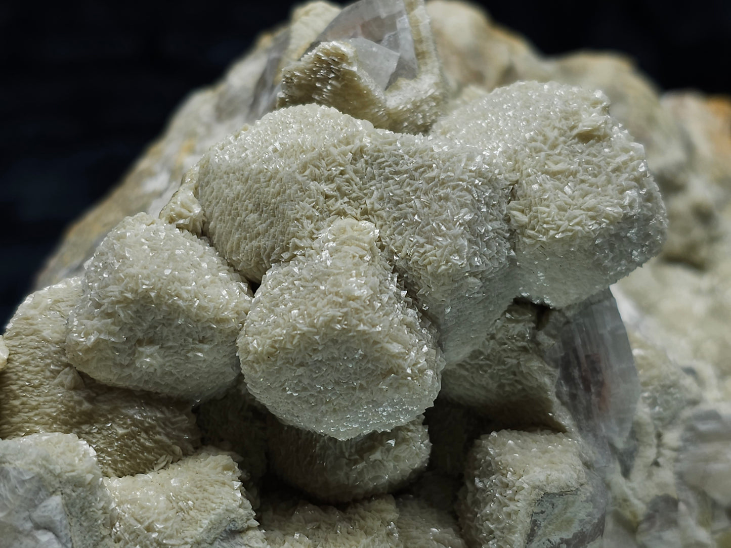 #88168 Cream-white Calcite pseudomorph after Combined form Calcite on matrix