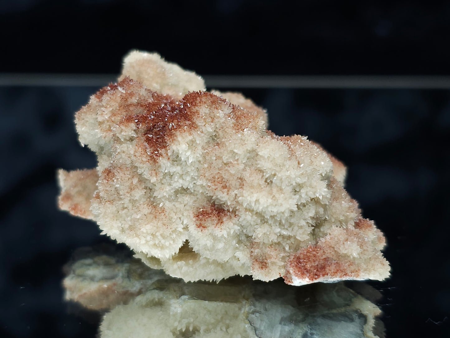 #10026 Dogtooth Spar Calcite flower with Hematite inclusions after cream-white Calcite pseudomorph after unique Calcite formation on Calcite matrix