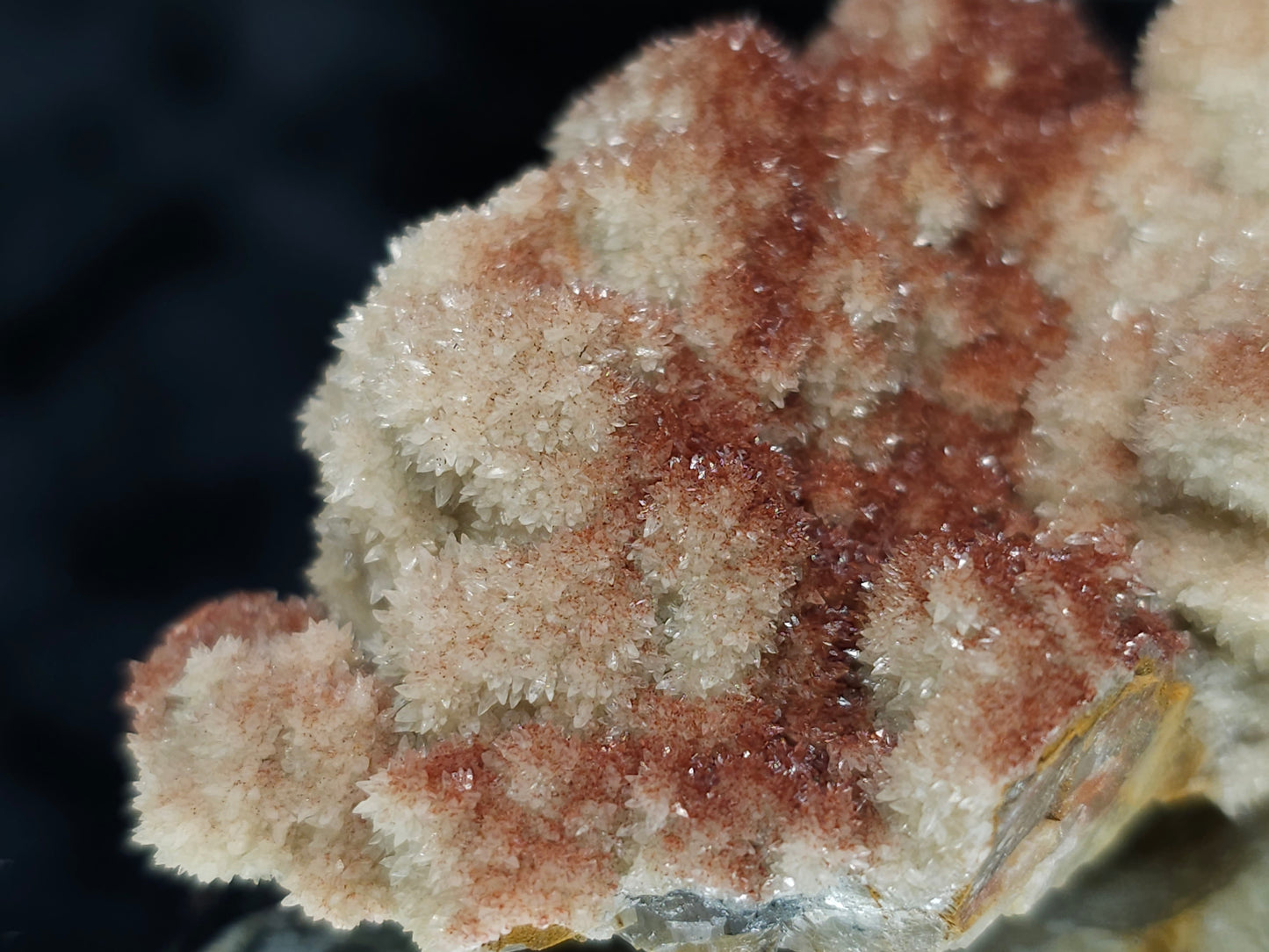 #10026 Dogtooth Spar Calcite flower with Hematite inclusions after cream-white Calcite pseudomorph after unique Calcite formation on Calcite matrix