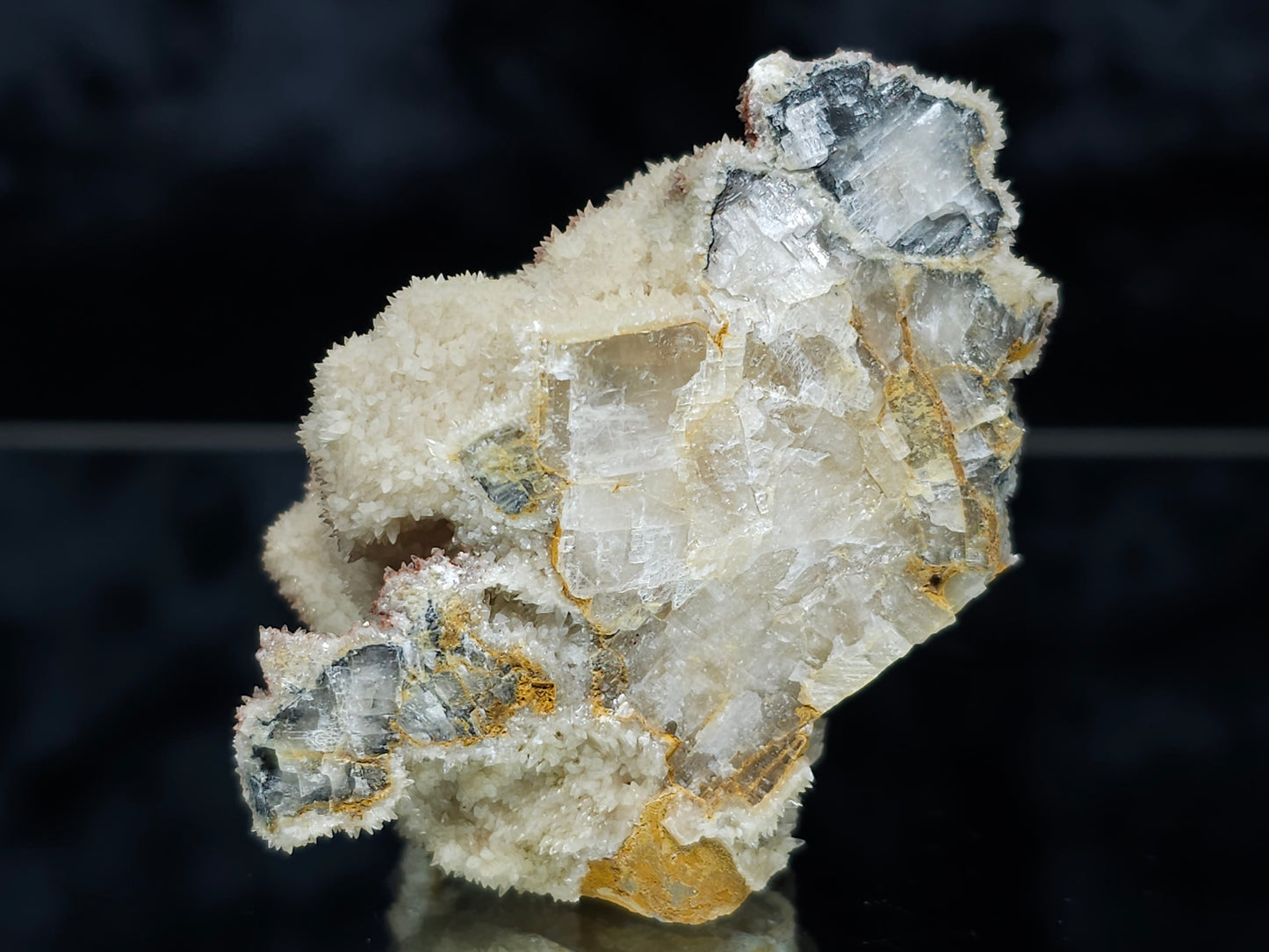 #10026 Dogtooth Spar Calcite flower with Hematite inclusions after cream-white Calcite pseudomorph after unique Calcite formation on Calcite matrix