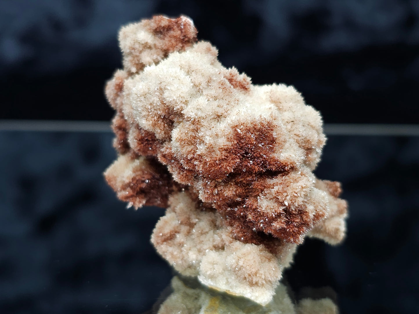 #10026 Dogtooth Spar Calcite flower with Hematite inclusions after cream-white Calcite pseudomorph after unique Calcite formation on Calcite matrix