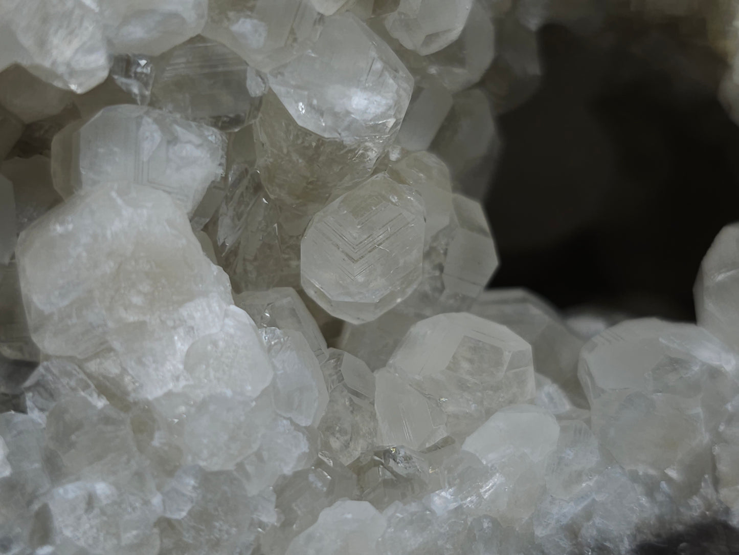 #33127 Super clear Nailhead Spar Calcite geode with Chalcopyrite ore and multiple small fossils in the matrix