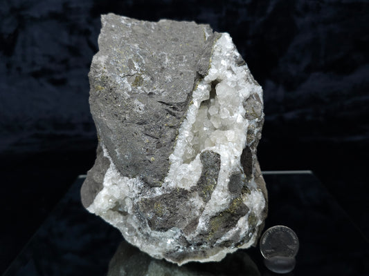 #33133 Super clear Nailhead Spar Calcite geode with Chalcopyrite ore and multiple small fossils in the matrix