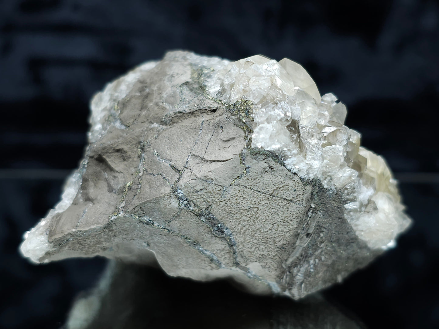 #33138 Super clear Nailhead Spar Calcite cluster with Chalcopyrite ore and multiple small fossils in the matrix