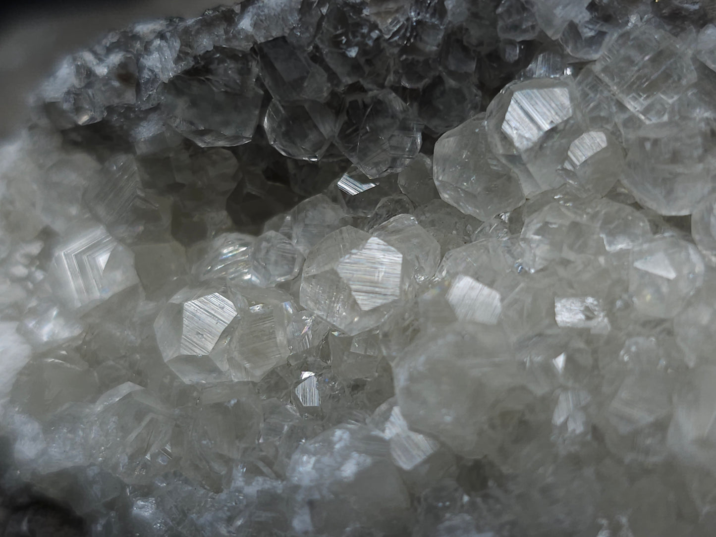 #33132 Super clear Nailhead Spar Calcite cluster with Chalcopyrite ore and multiple small fossils in the matrix
