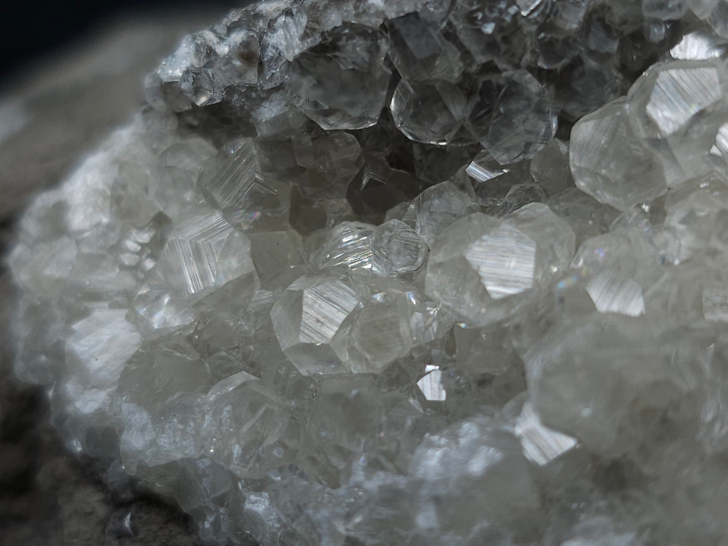 #33132 Super clear Nailhead Spar Calcite cluster with Chalcopyrite ore and multiple small fossils in the matrix