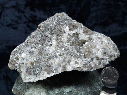 #33131 Super clear Nailhead Spar Calcite geode with Chalcopyrite ore and multiple small fossils in the matrix