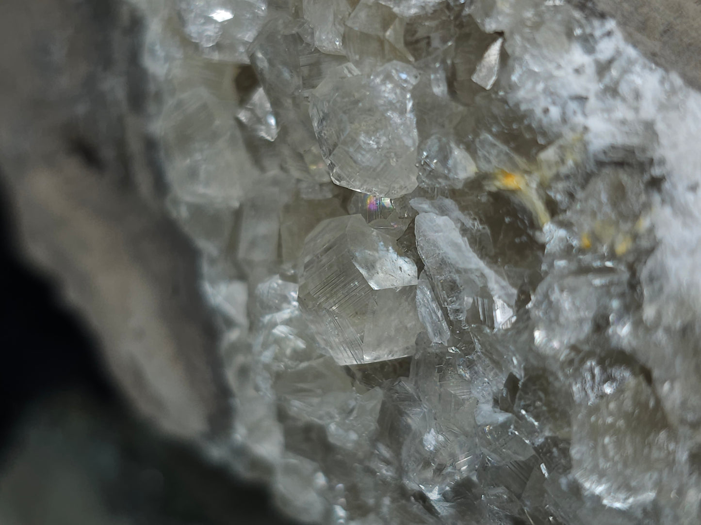 #33143 Super clear Nailhead Spar Calcite cluster with Chalcopyrite ore and multiple small fossils in the matrix