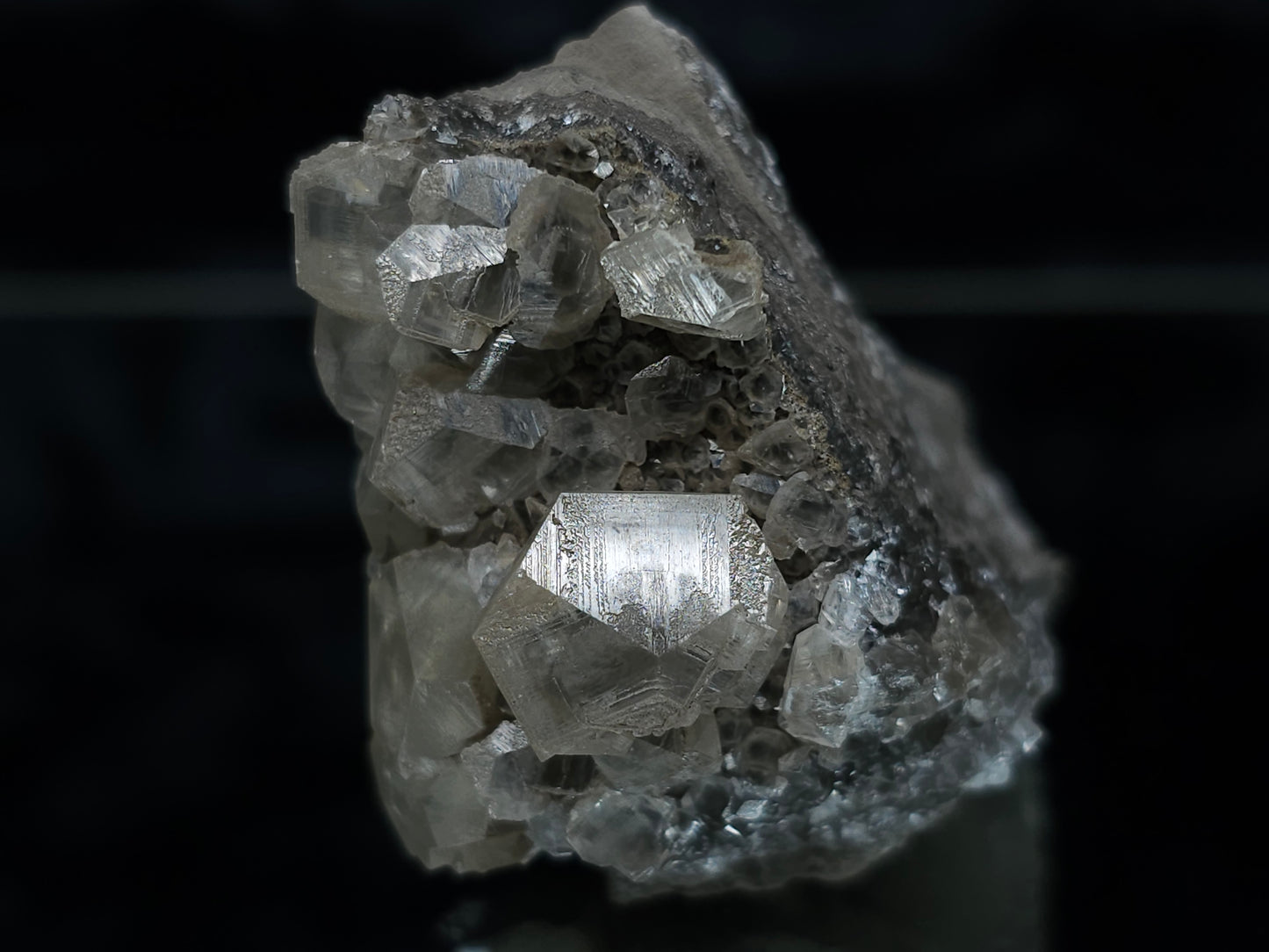 #33139 Phantom Nailhead Spar Calcite cluster with  Chalcopyrite ore and multiple small fossils in the matrix
