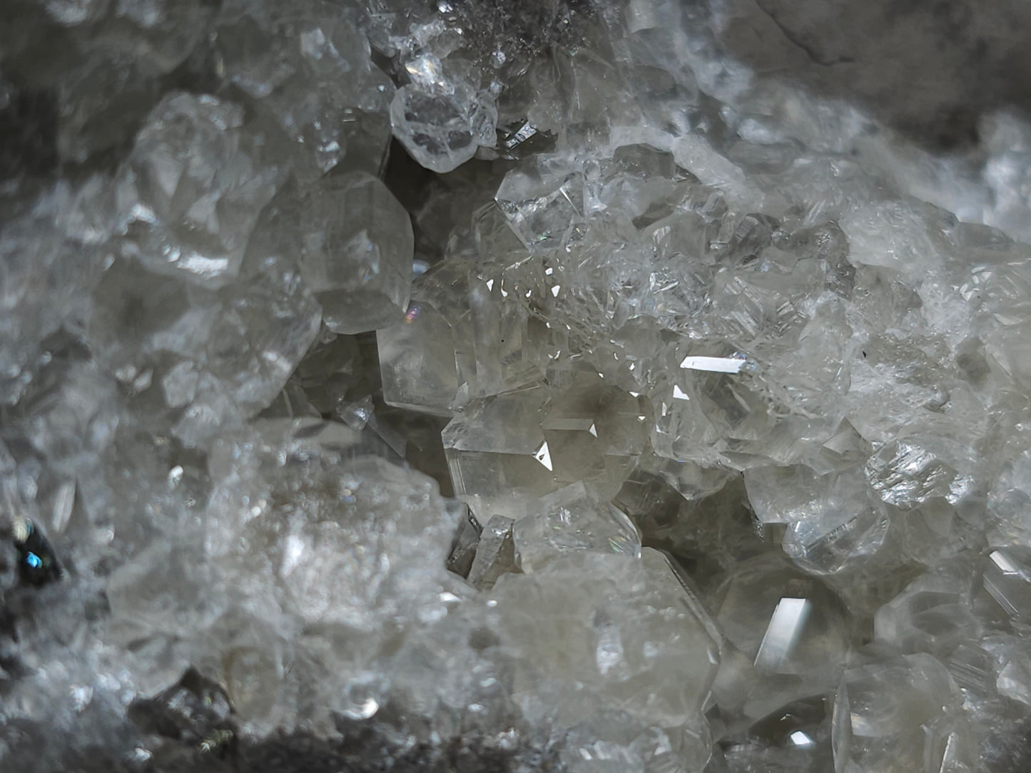 #33148 Super clear Nailhead Spar Calcite cluster with Chalcopyrite ore and multiple small fossils in the matrix