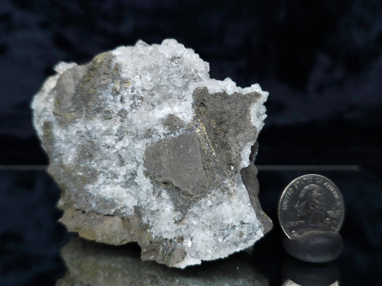 #33147 Super clear Nailhead Spar Calcite cluster with Chalcopyrite ore and multiple small fossils in the matrix