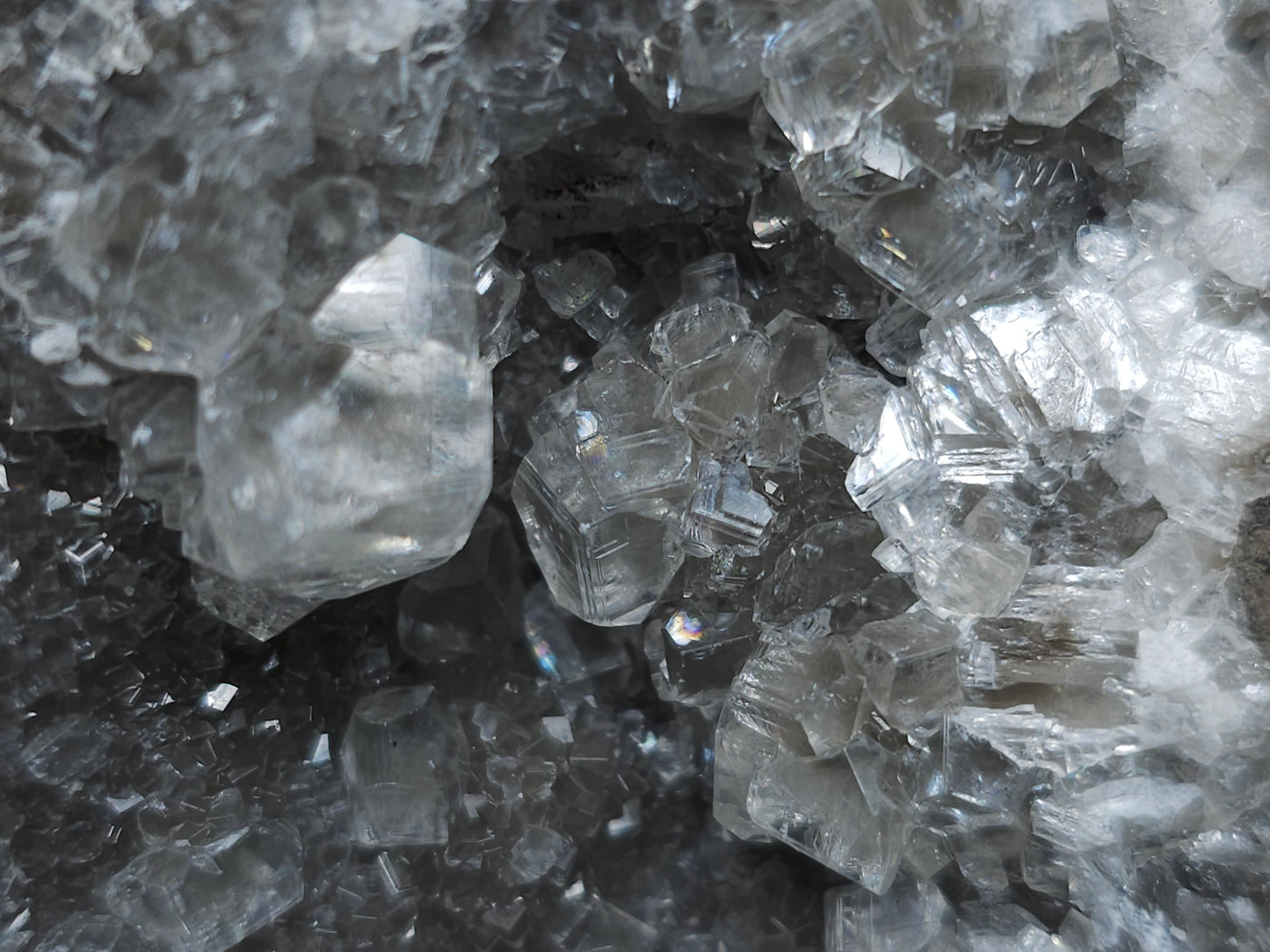 #33155 Super clear Nailhead Spar Calcite cluster with Chalcopyrite ore and multiple small fossils in the matrix