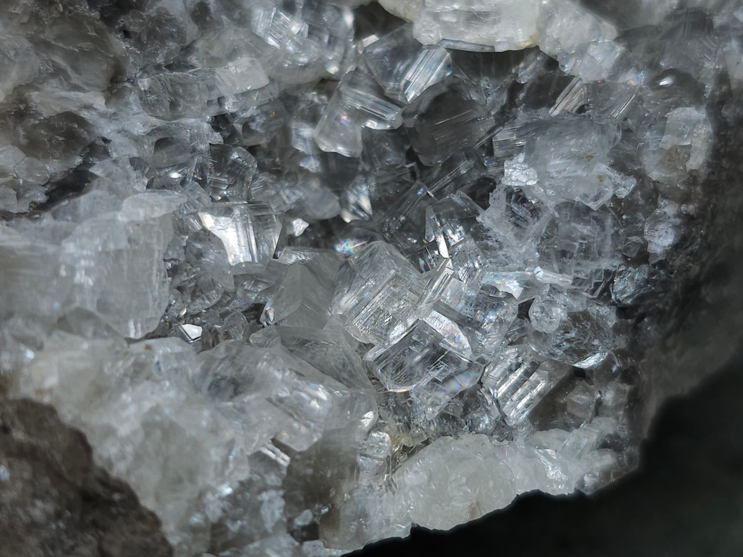 #33157 Super clear Nailhead Spar Calcite cluster with Chalcopyrite ore and multiple small fossils in the matrix