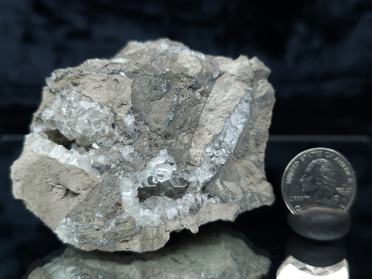 #33158 Super clear Nailhead Spar Calcite geode with Chalcopyrite ore and multiple small fossils in the matrix