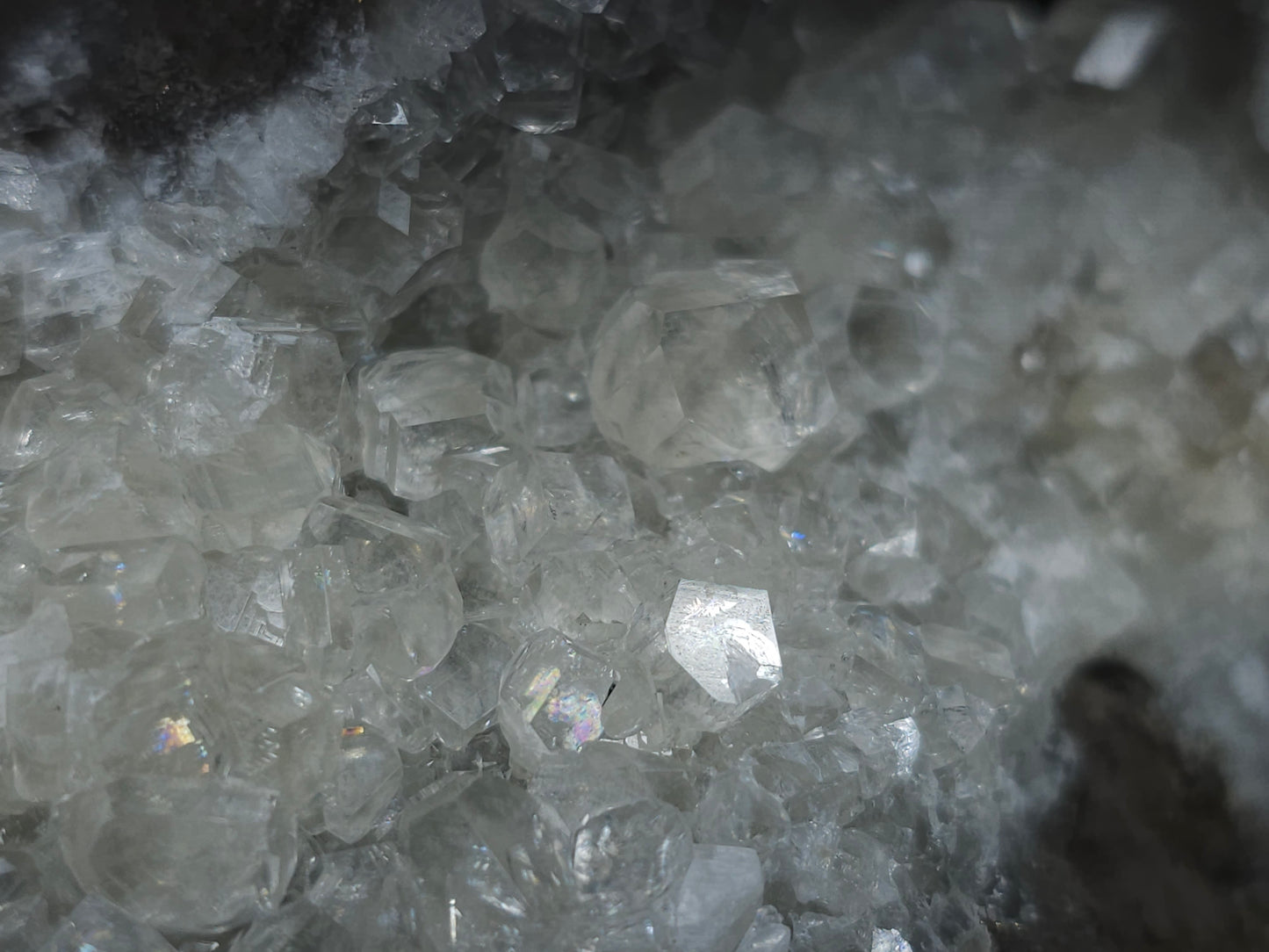 #33163 Super clear Nailhead Spar Calcite geode with Chalcopyrite ore and multiple small fossils in the matrix