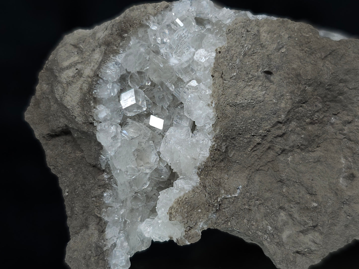 #33167 Super clear Nailhead Spar Calcite cluster with Chalcopyrite ore and multiple small fossils in the matrix