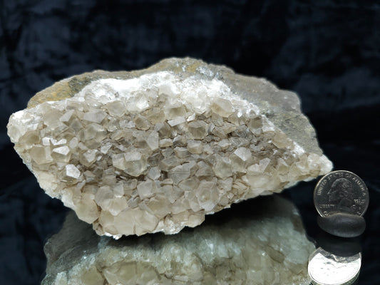 #33172 Phantom Nailhead Spar Calcite cluster with Chalcopyrite ore and multiple small fossils in the matrix