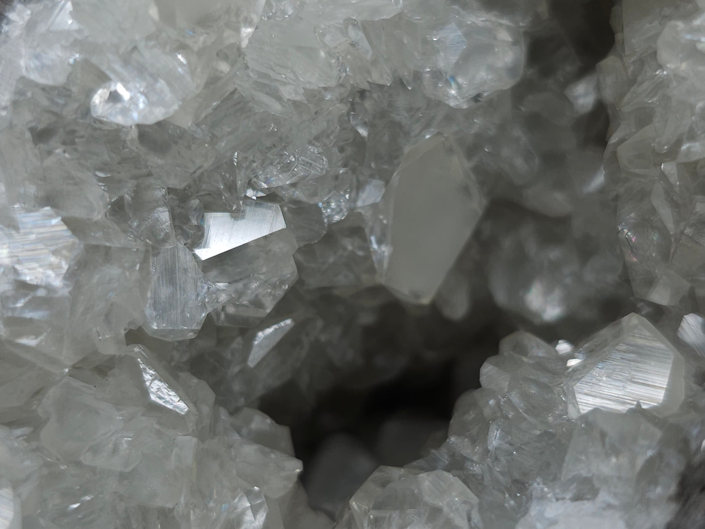 #33161 Super clear Nailhead Spar Calcite geode with Chalcopyrite ore and multiple small fossils in the matrix