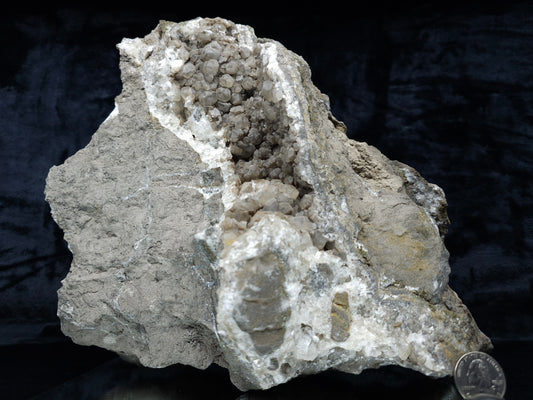#33175 Double phantom Nailhead and clear Nailhead Spar Calcite cluster with  Chalcopyrite ore and multiple small fossils in the matrix