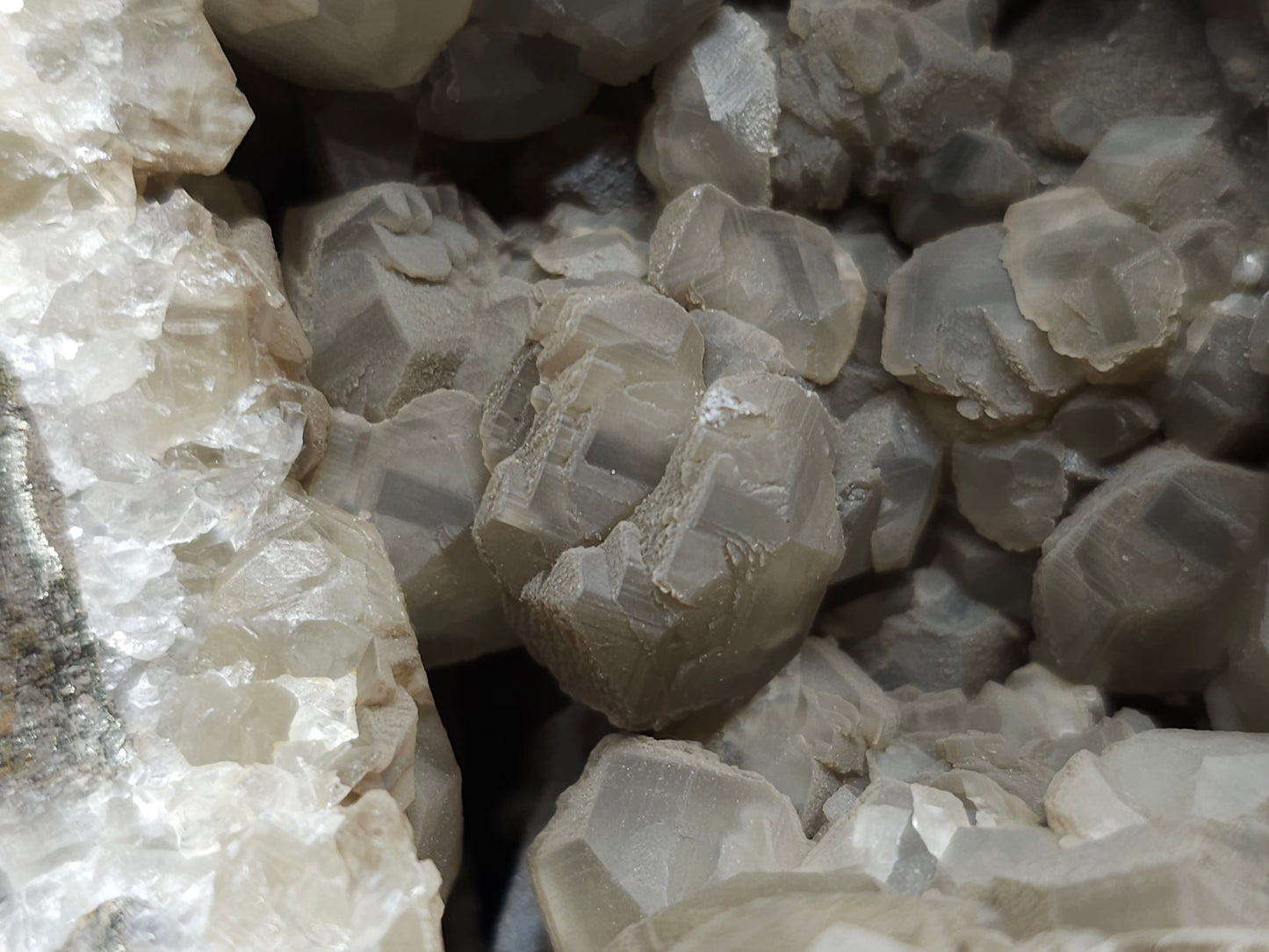 #33175 Double phantom Nailhead and clear Nailhead Spar Calcite cluster with  Chalcopyrite ore and multiple small fossils in the matrix