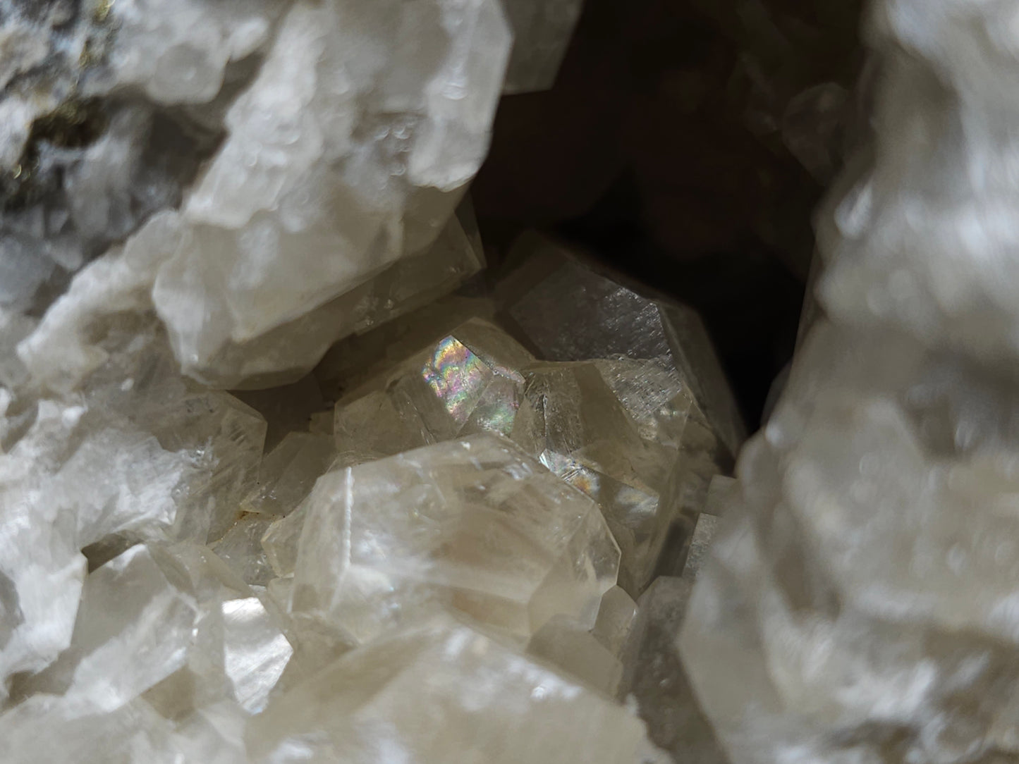 #33175 Double phantom Nailhead and clear Nailhead Spar Calcite cluster with  Chalcopyrite ore and multiple small fossils in the matrix