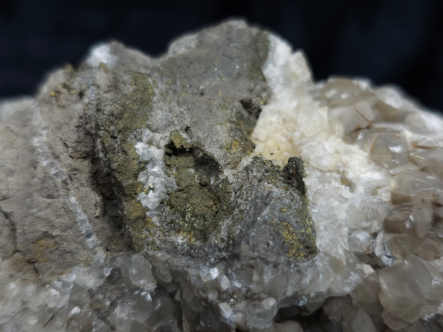 #33175 Double phantom Nailhead and clear Nailhead Spar Calcite cluster with  Chalcopyrite ore and multiple small fossils in the matrix