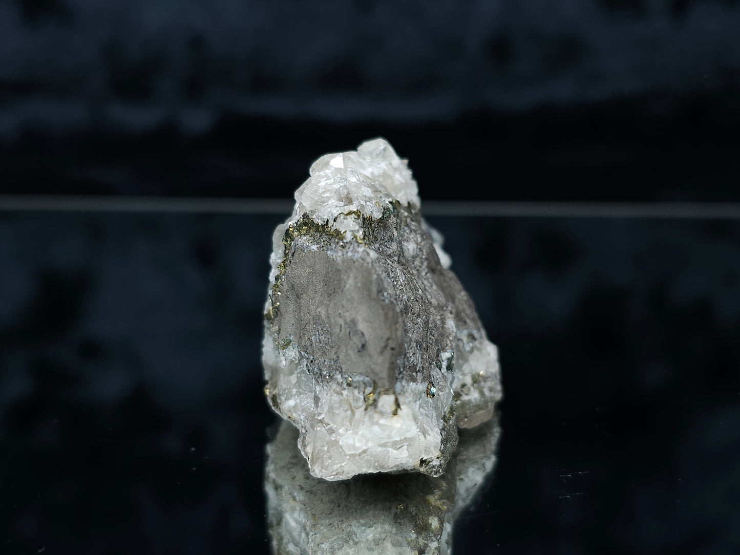#33201 Super clear Nailhead Spar Calcite cluster and Chalcopyrite ore and multiple small fossils in the matrix