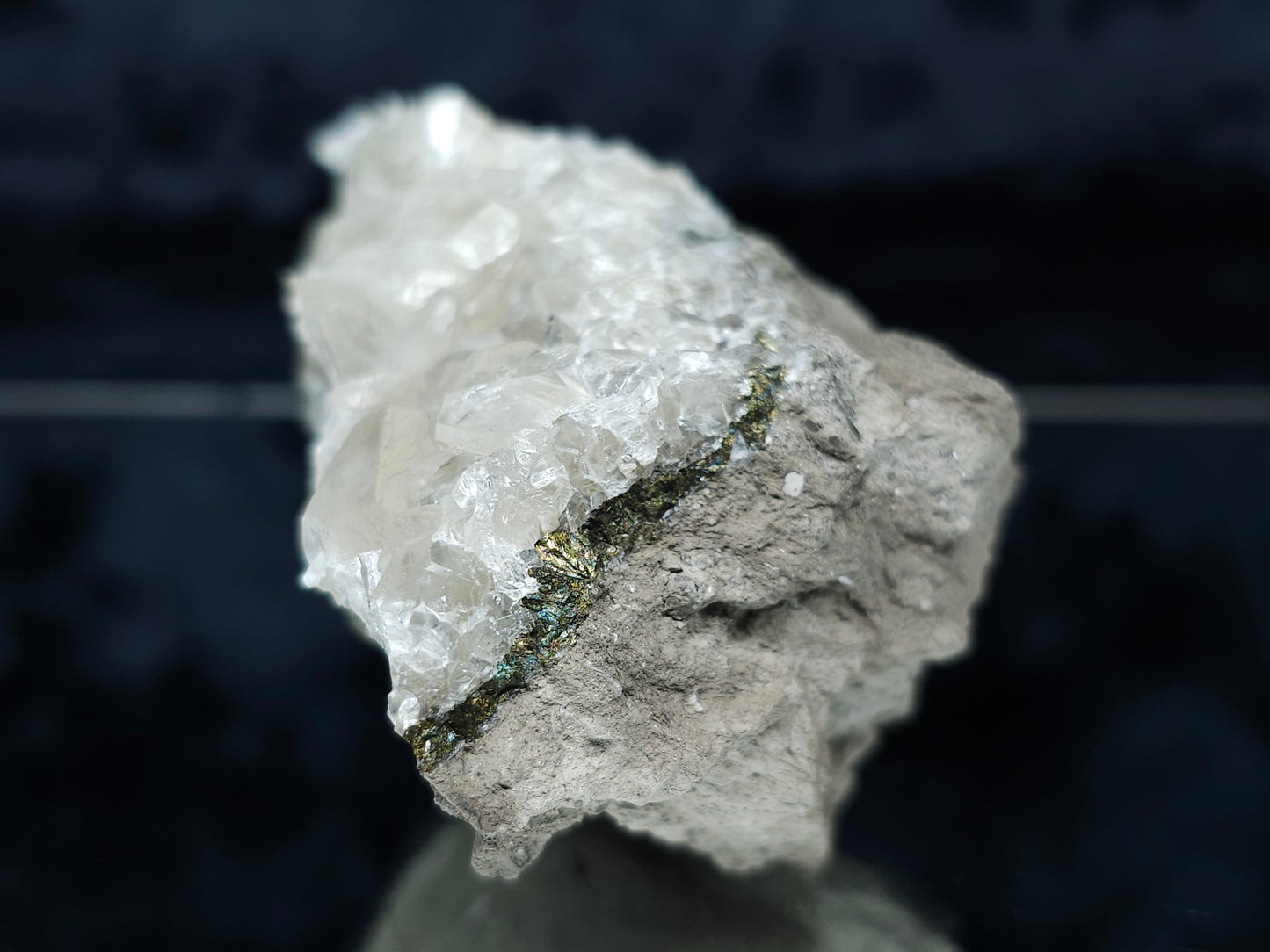 #33202 Super clear Nailhead Spar Calcite cluster and  Chalcopyrite ore and multiple small fossils in the matrix