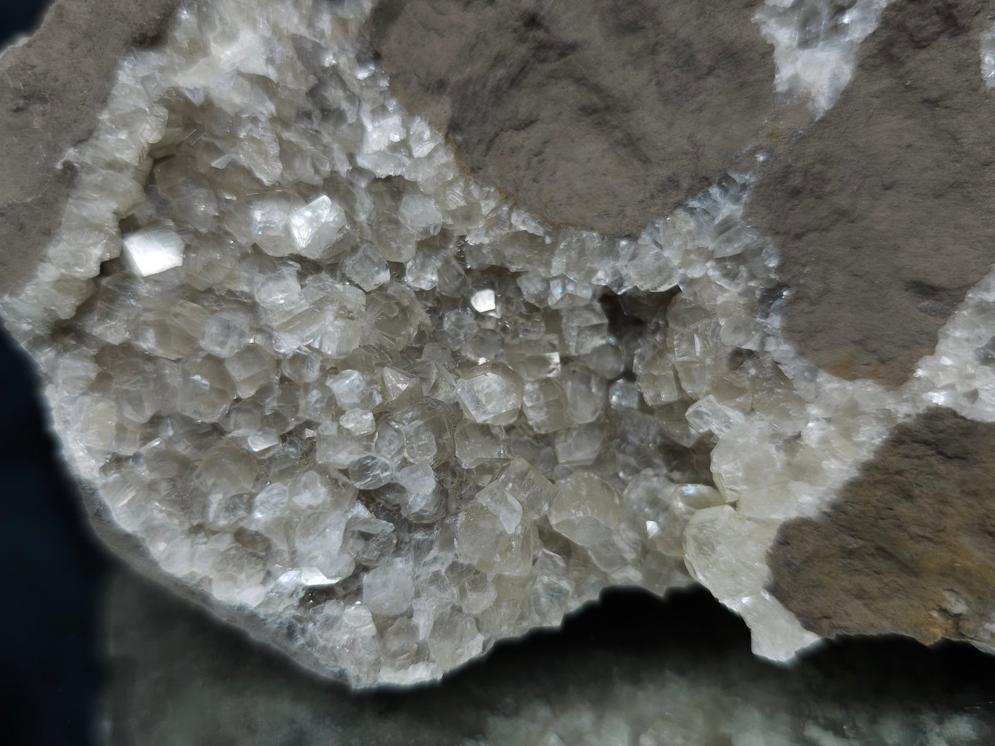 #33205 Super clear Nailhead Spar Calcite geode and Chalcopyrite ore and multiple small fossils in the matrix