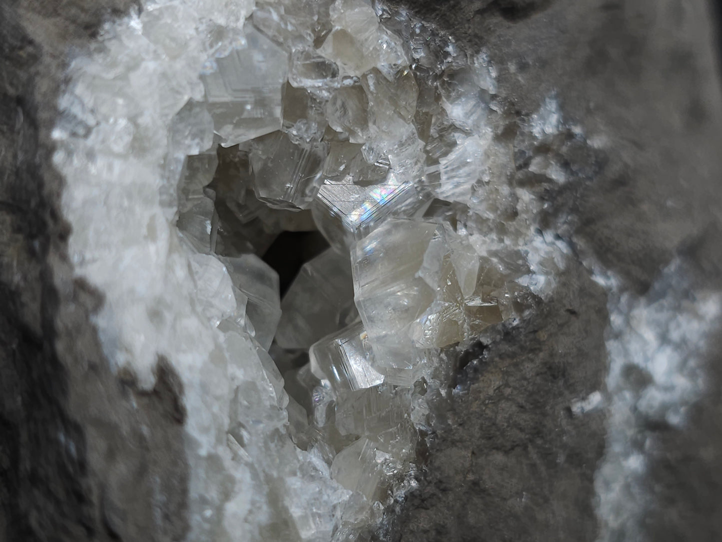 #33207 Super clear Nailhead Spar Calcite geode and Chalcopyrite ore and multiple small fossils