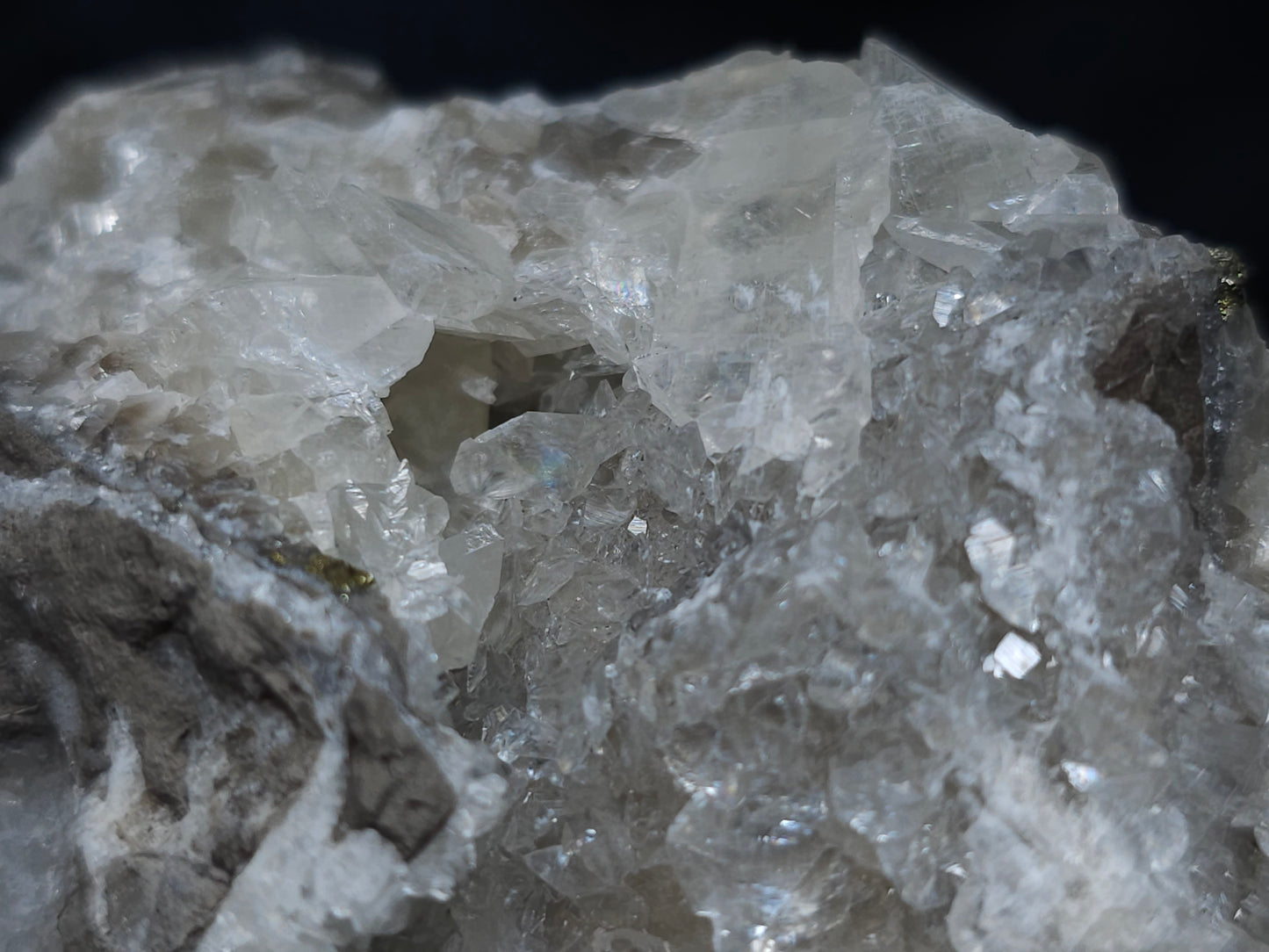 #33208 Super clear Nailhead Spar Calcite cluster and Chalcopyrite ore and multiple small fossils in the matrix