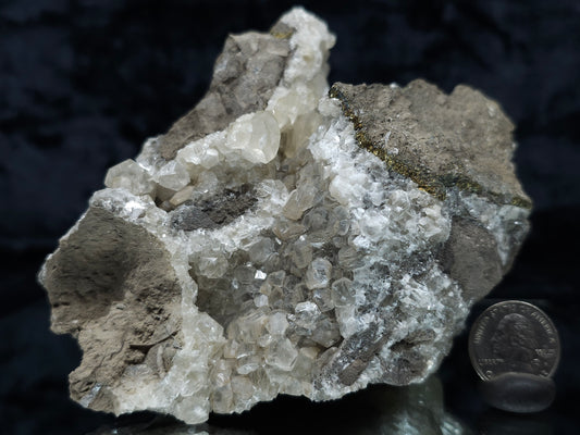 #33211 Double phantom Nailhead Spar Calcite cluster with Chalcopyrite ore and multiple small fossils in the matrix