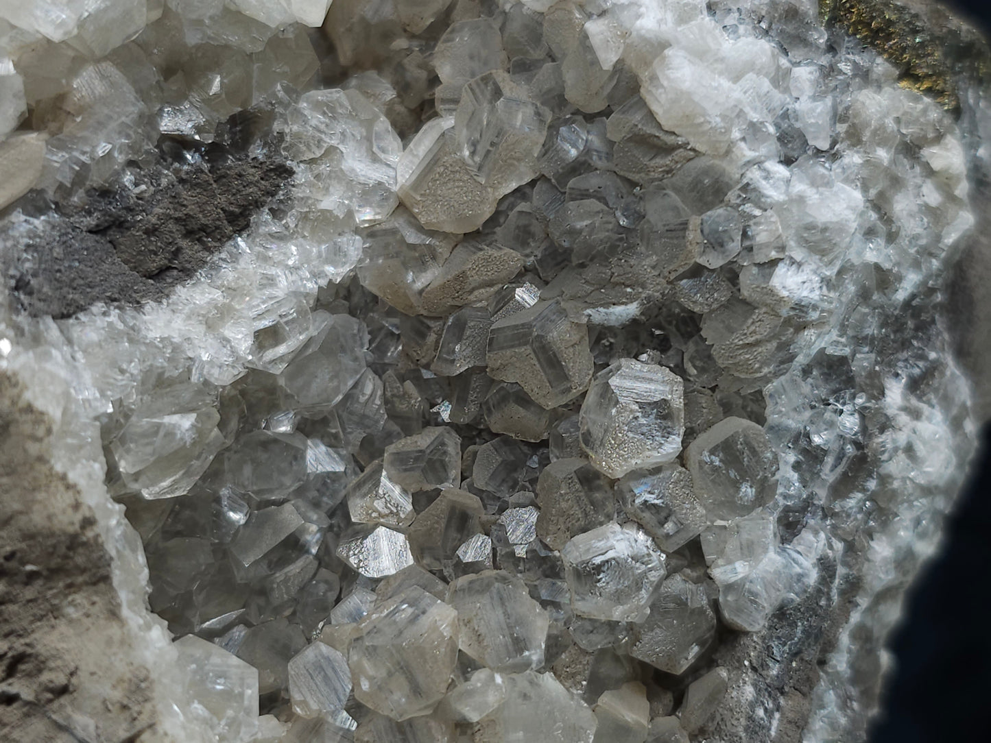 #33211 Double phantom Nailhead Spar Calcite cluster with Chalcopyrite ore and multiple small fossils in the matrix
