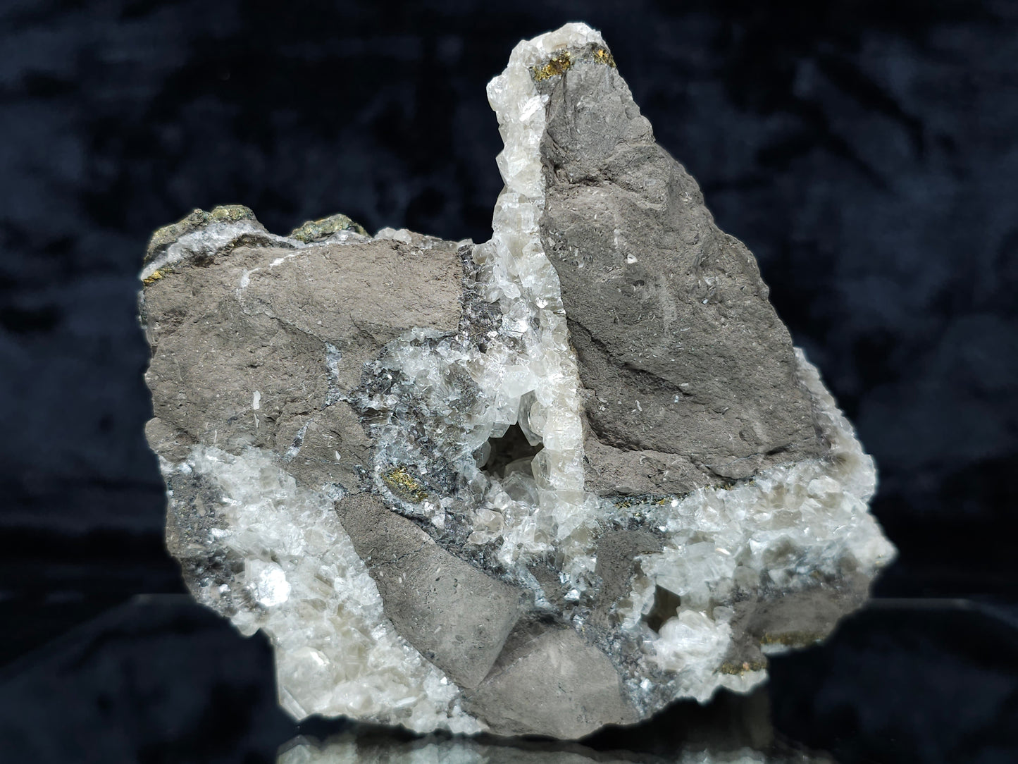#33211 Double phantom Nailhead Spar Calcite cluster with Chalcopyrite ore and multiple small fossils in the matrix