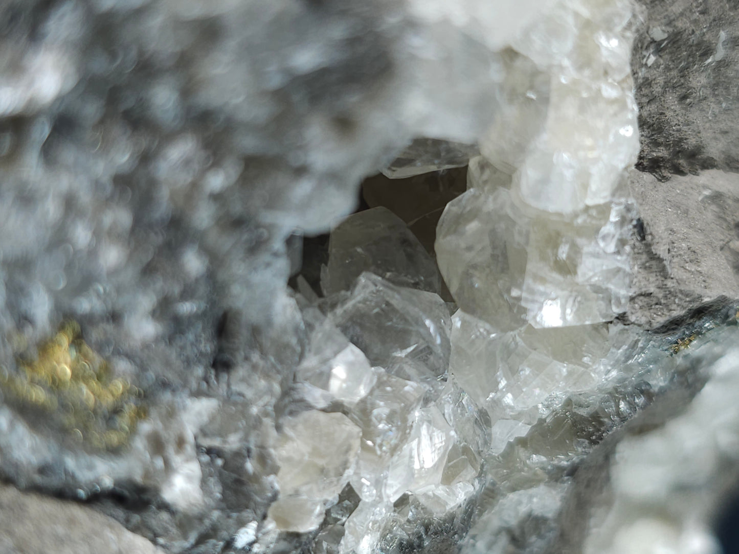 #33211 Double phantom Nailhead Spar Calcite cluster with Chalcopyrite ore and multiple small fossils in the matrix