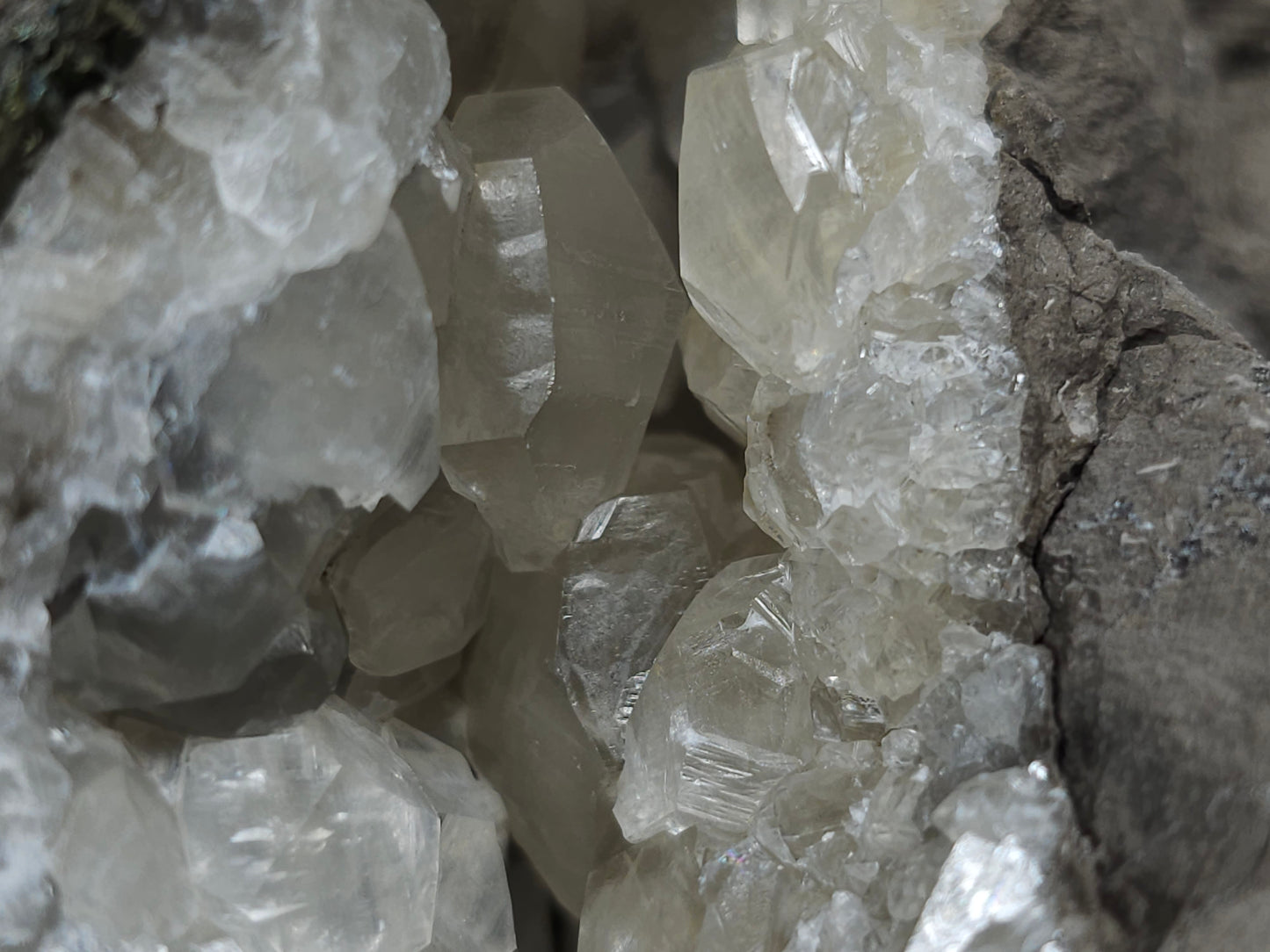 #33211 Double phantom Nailhead Spar Calcite cluster with Chalcopyrite ore and multiple small fossils in the matrix