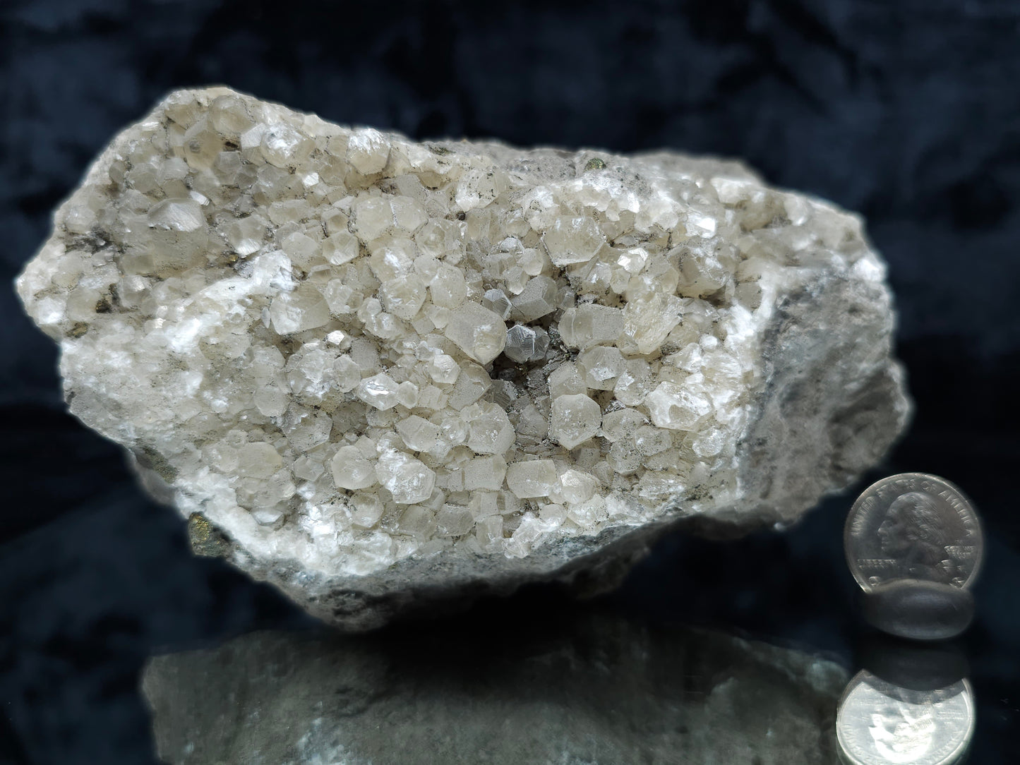 #33213 Double phantom Nailhead Spar Calcite cluster with Chalcopyrite ore and multiple small fossils in the matrix