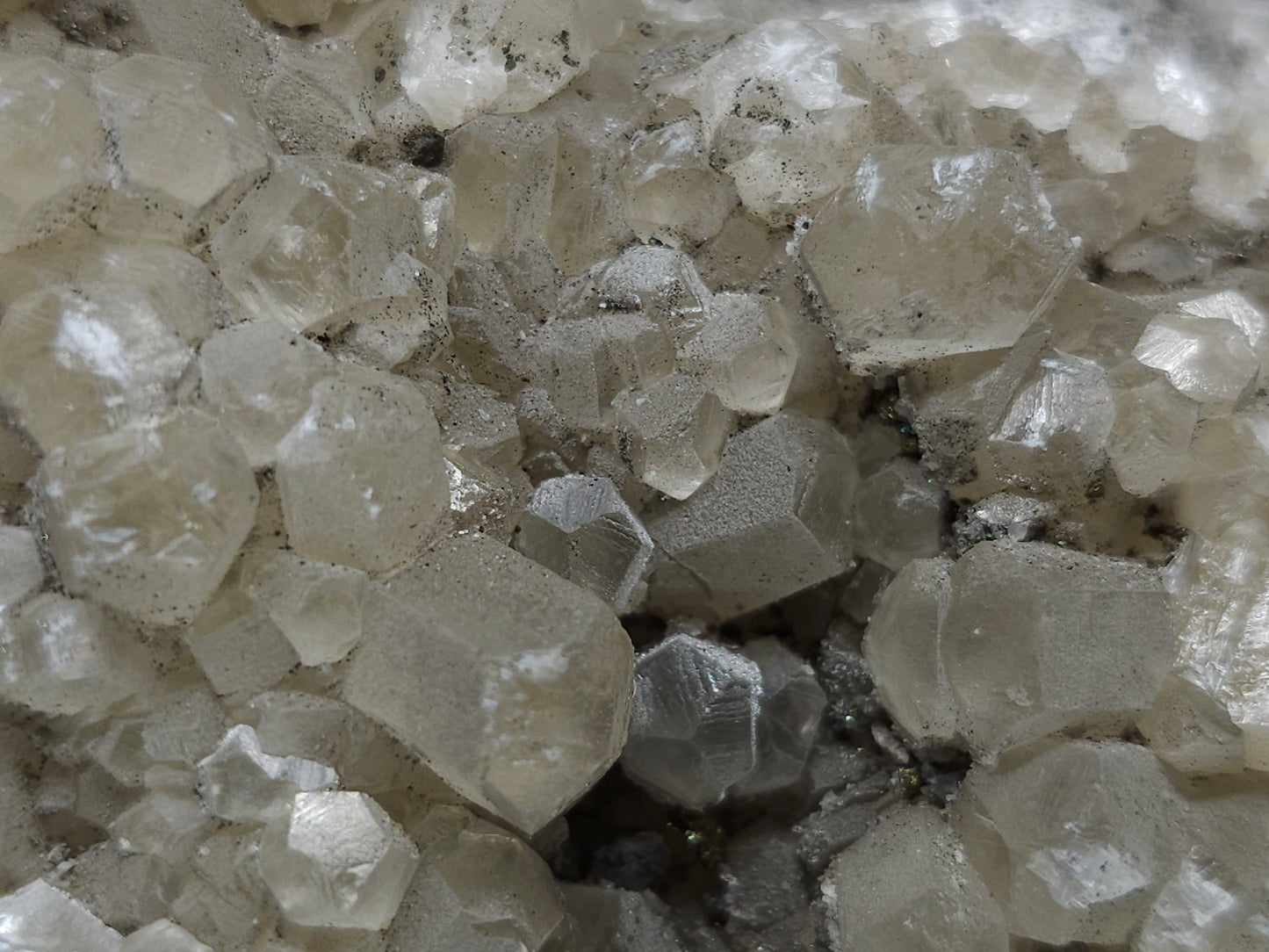 #33213 Double phantom Nailhead Spar Calcite cluster with Chalcopyrite ore and multiple small fossils in the matrix